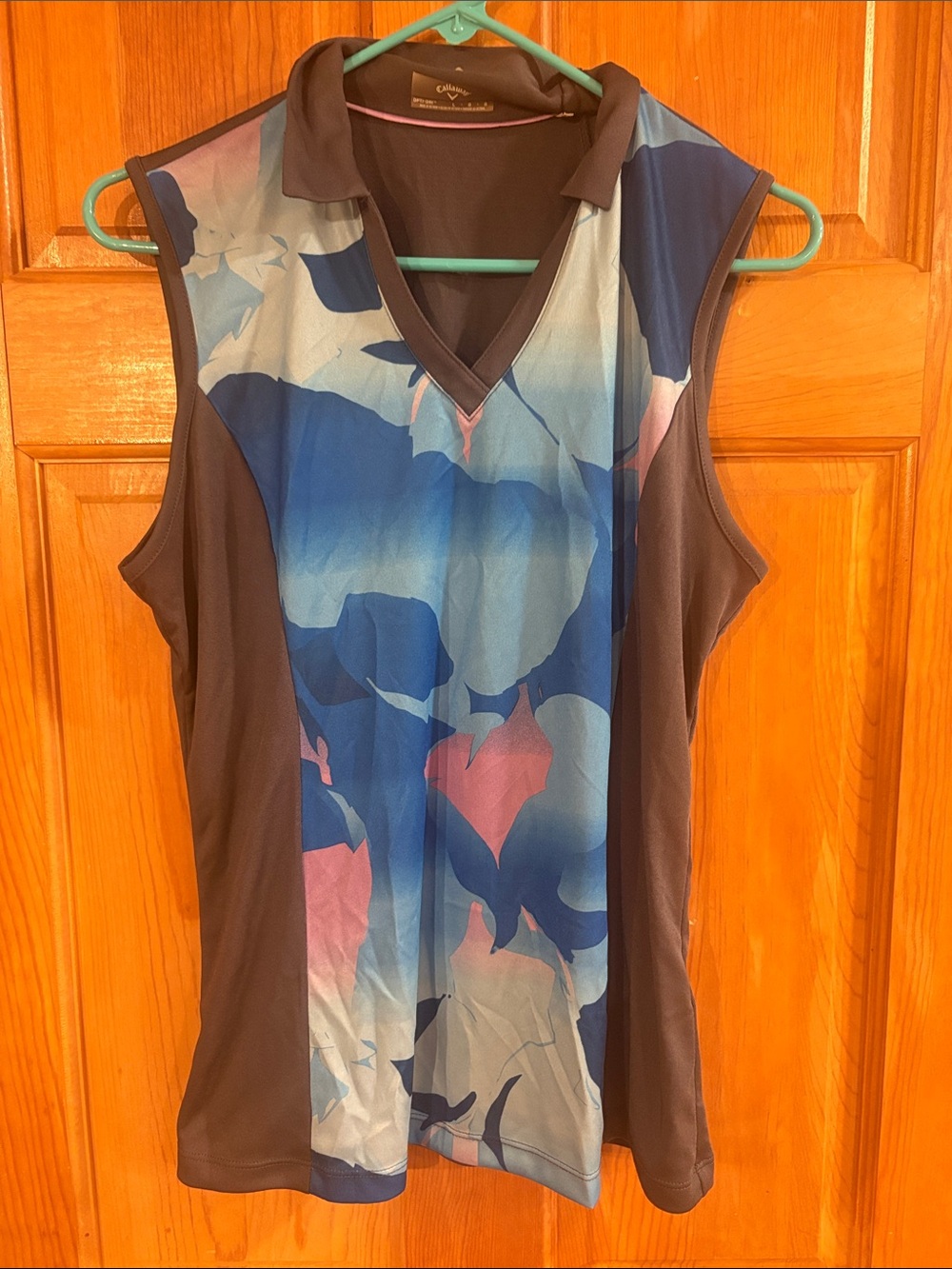 Callaway Women's Blue Floral-Print Sleeveless Polo Tank